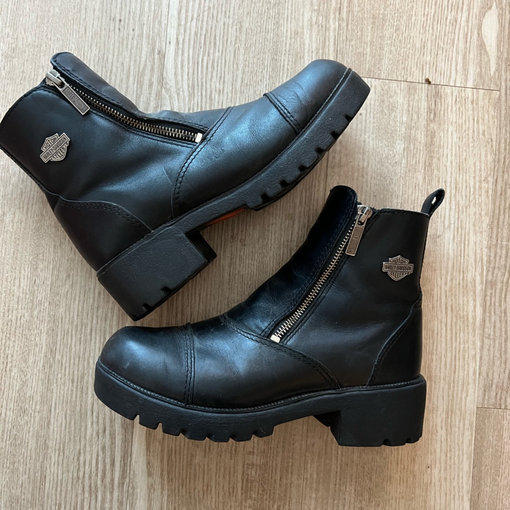 Harley Davidson Womens Leather Riding Boots Size 8.5 Black Motorcycle Biker